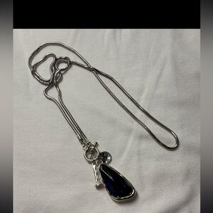 Elegant Silver and Navy Blue Pendant Necklace